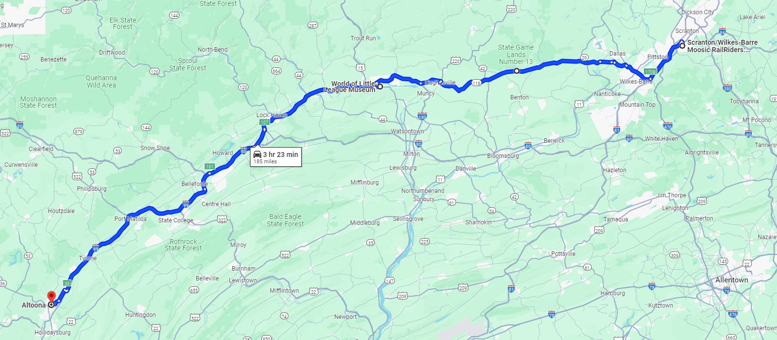 Williamsport and Altoona — Mapping the path